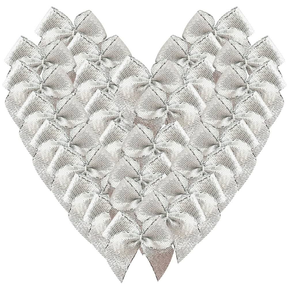 Mini Silver Bows for Crafts Metallic Ribbon Bows